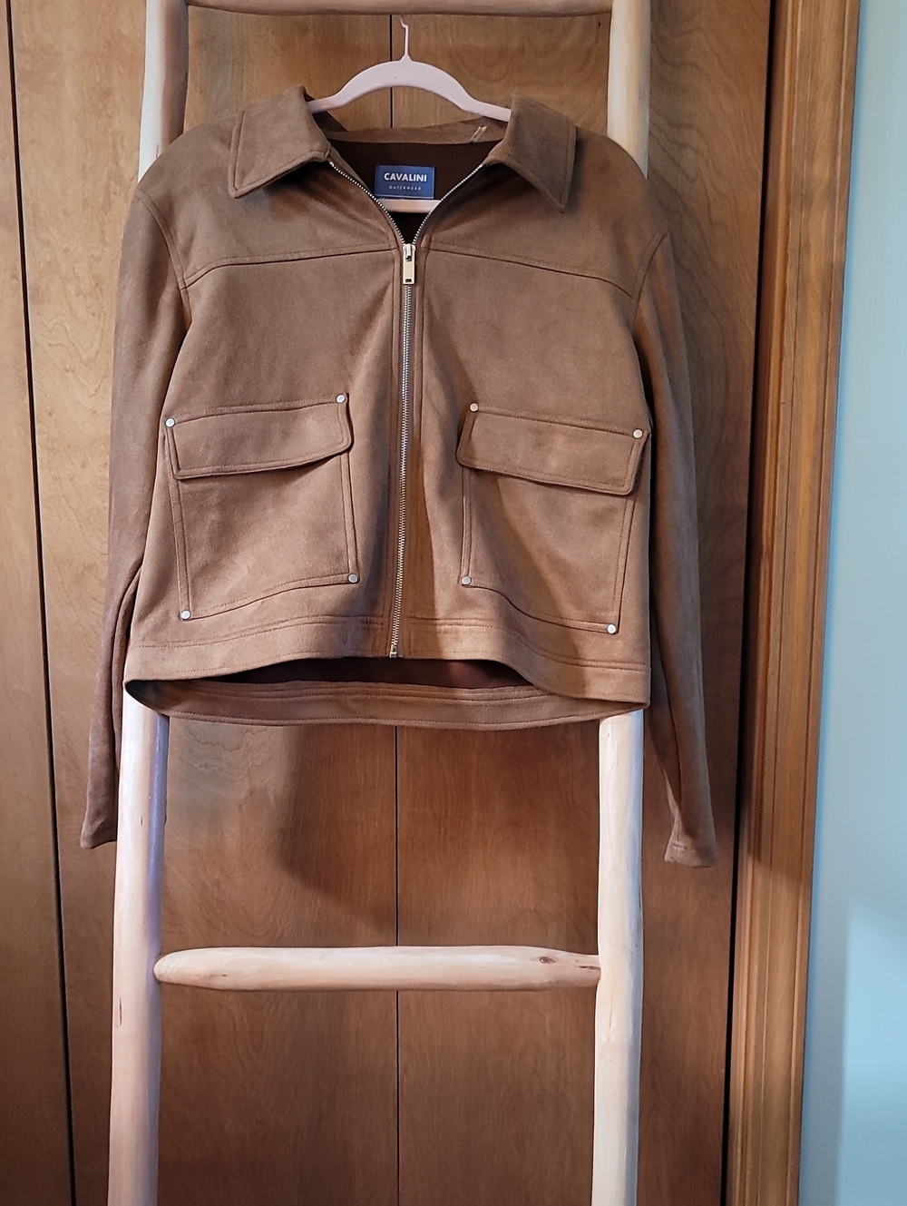 Cavalini Tan Man Made MaterialZip-Front Utility Jacket